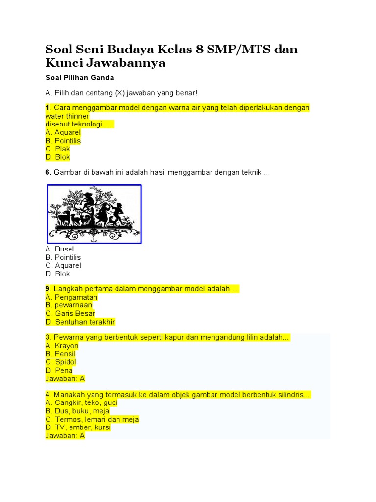 Soal Seni Budaya Kelas 8 SMP PDF Soal Seni Budaya Kelas 8 SMP PDF