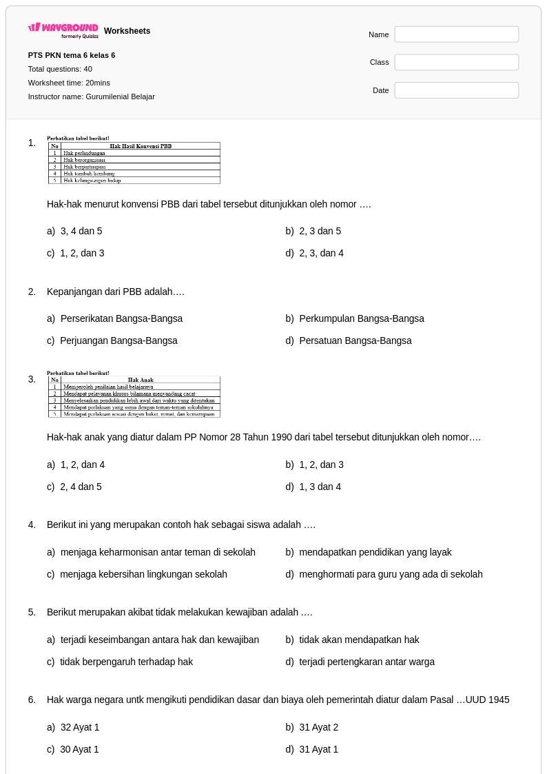 50 lembar kerja Sistem Hukum dan Undang-Undang untuk Kelas 6 di 50 lembar kerja Sistem Hukum dan Undang-Undang untuk Kelas 6 di
