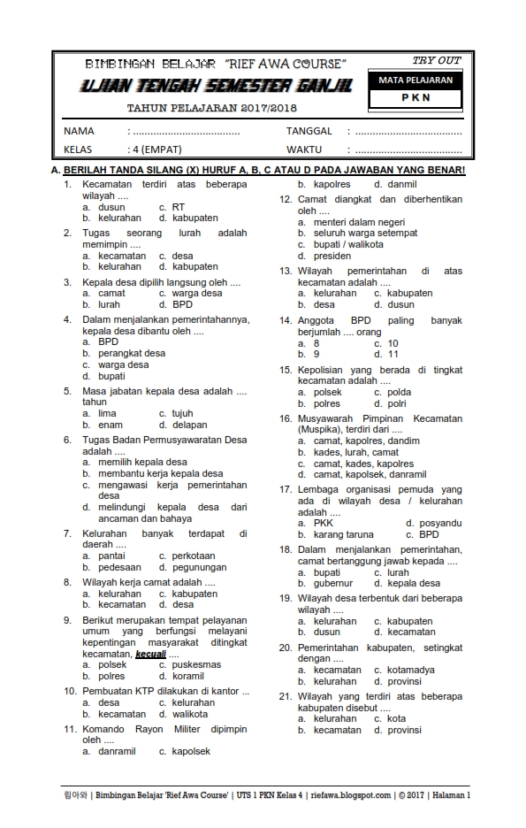 Soal Pkn Kelas 6 Semester 1 K13 Dalchaebi