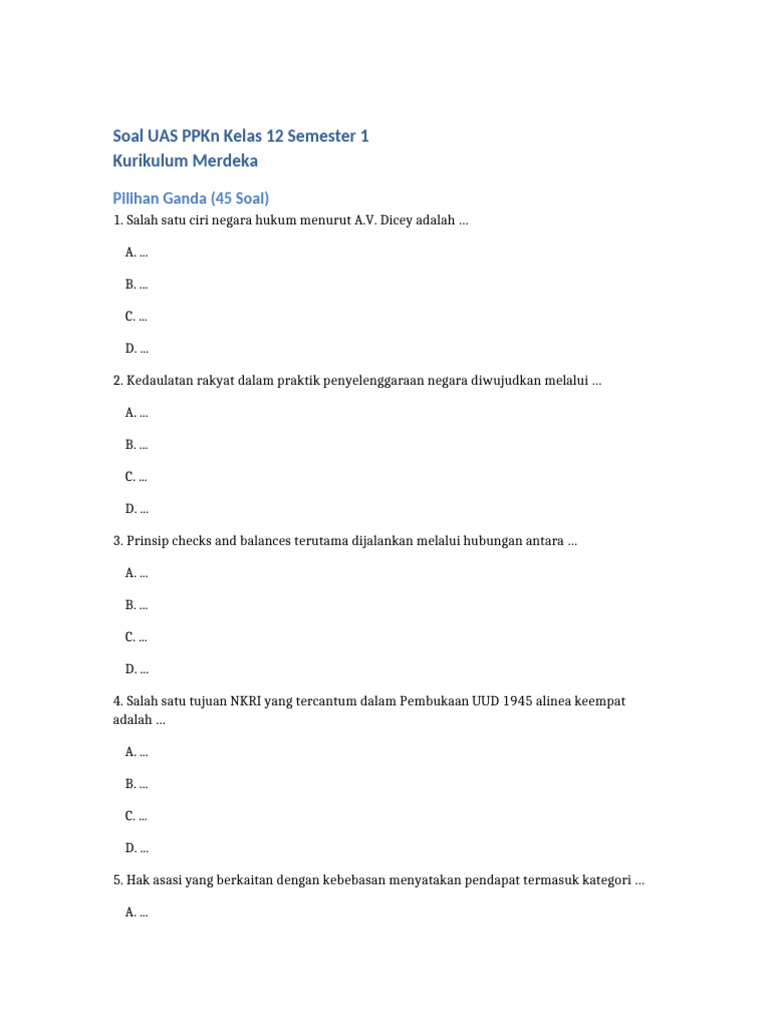 Ternyata Ini 7 Pola Soal UAS PKN Kelas 12 Semester 1 yang Sering Muncul dan Wajib Kamu Kuasai Sebelum Terlambat