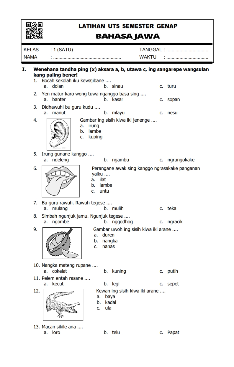 Soal Bahasa Inggris Kelas 1 Mi Semester 2 - aclasopa