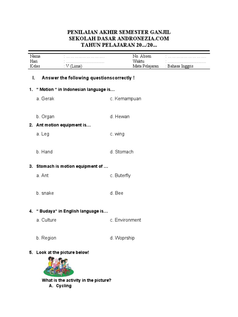 SOAL PAS Bahasa Inggris Kelas 5 Semester 1 PDF Asthma Ecosystem SOAL PAS Bahasa Inggris Kelas 5 Semester 1 PDF Asthma Ecosystem