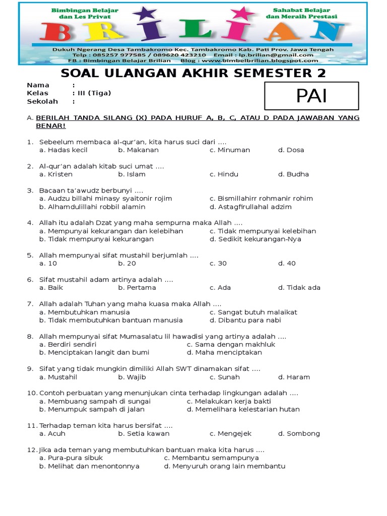 Ternyata Ini Dia Kunci Jawaban dan Soal PAI Kelas 3 SD Semester 2 PDF yang Wajib Dipelajari Sebelum Ulangan