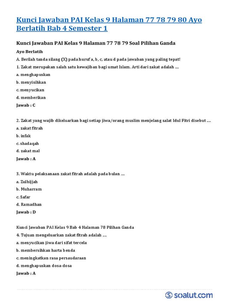 Kunci Jawaban PAI Kelas 9 Halaman 77-80 PDF Kunci Jawaban PAI Kelas 9 Halaman 77-80 PDF