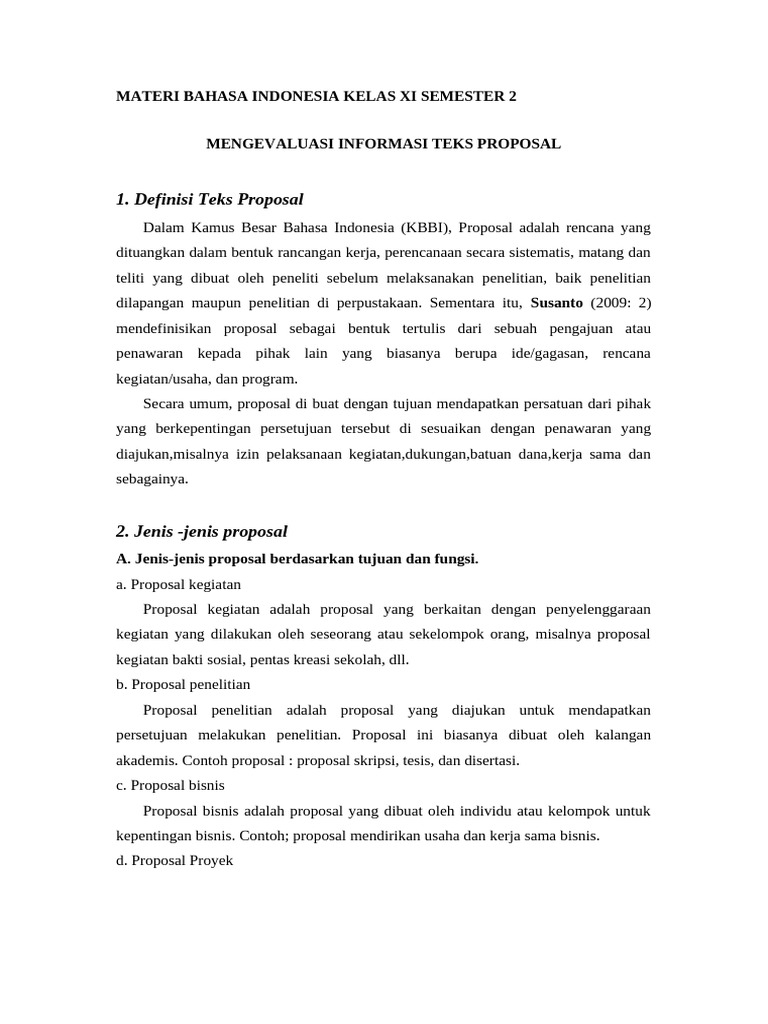 contoh soal proposal materi bahasa indonesia kelas xi semester 2