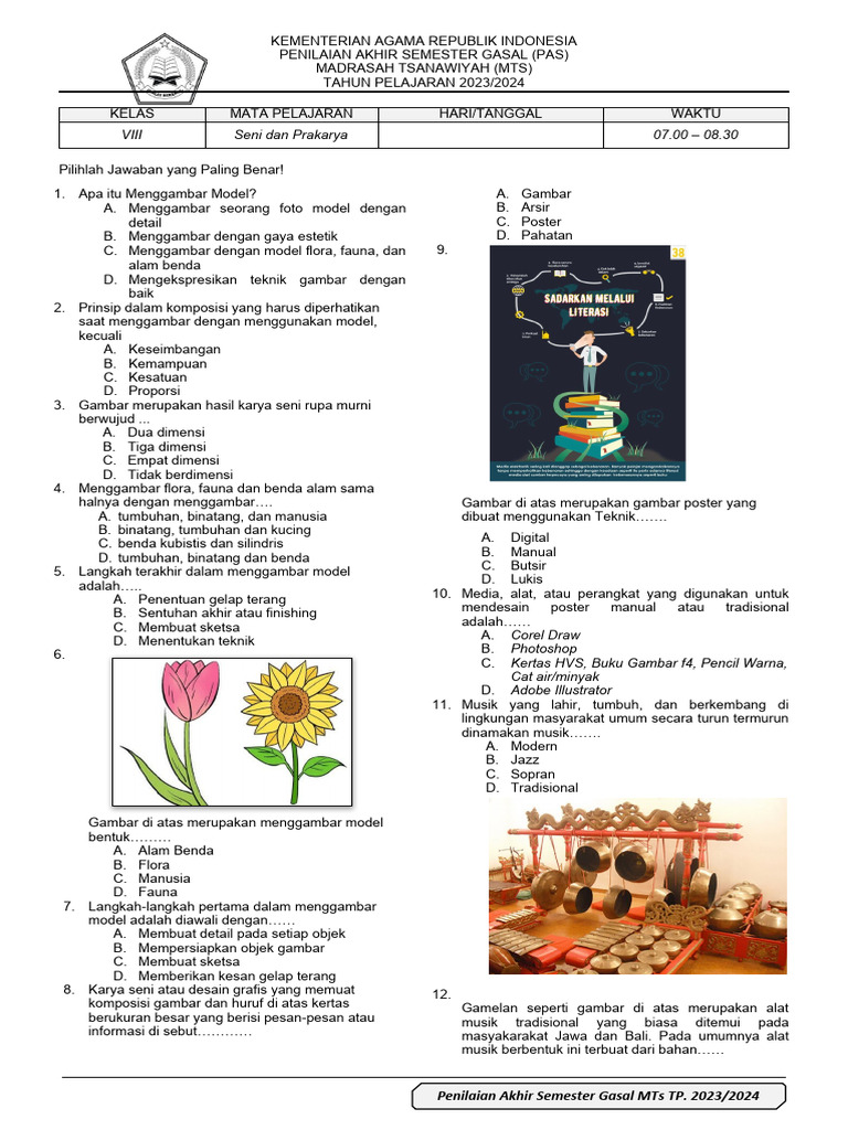 Soal Seni Budaya Kelas 8 Semester 1 PDF Soal Seni Budaya Kelas 8 Semester 1 PDF