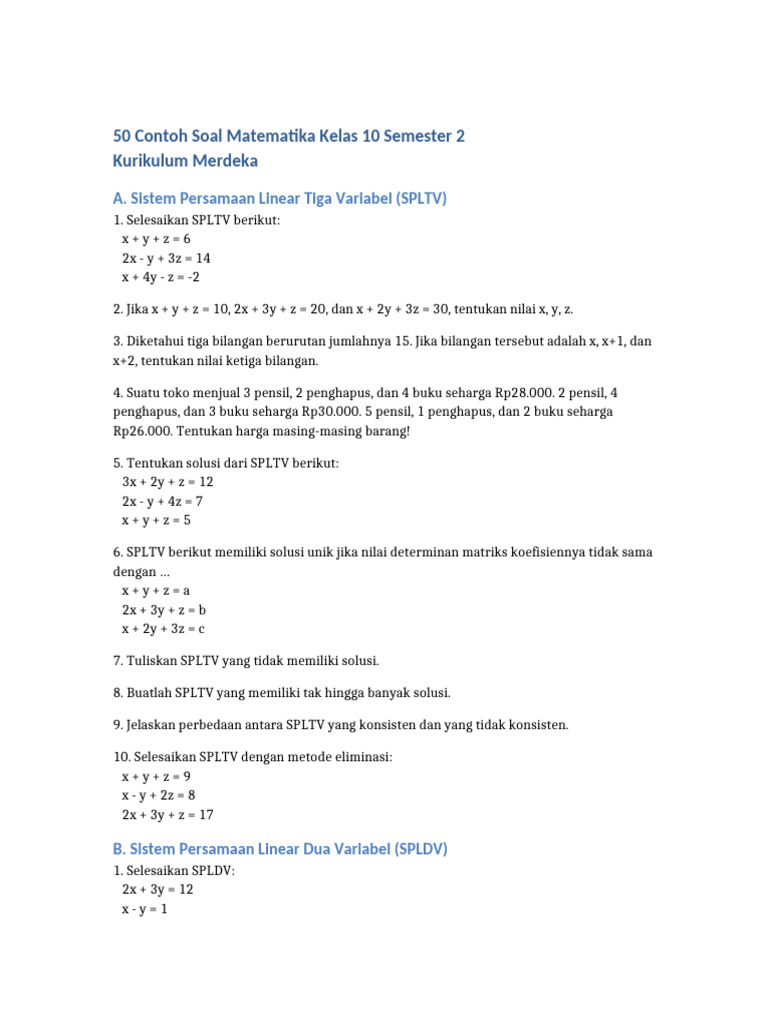 Rahasia Cepat Jawab Contoh Soal Matematika Kelas 10 Semester 2 KTSP 2006 Matrix