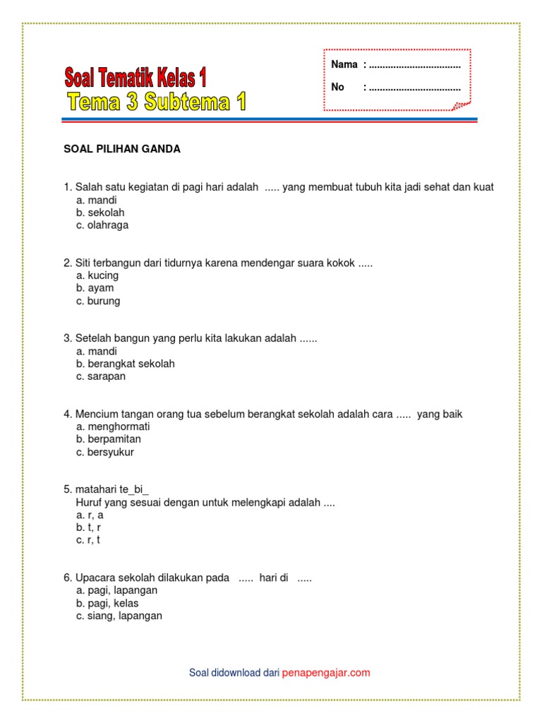 Rahasia Skor Sempurna Soal Tematik Kelas 1 Tema 3 Subtema 4 Revisi 2018 yang Wajib Tahu