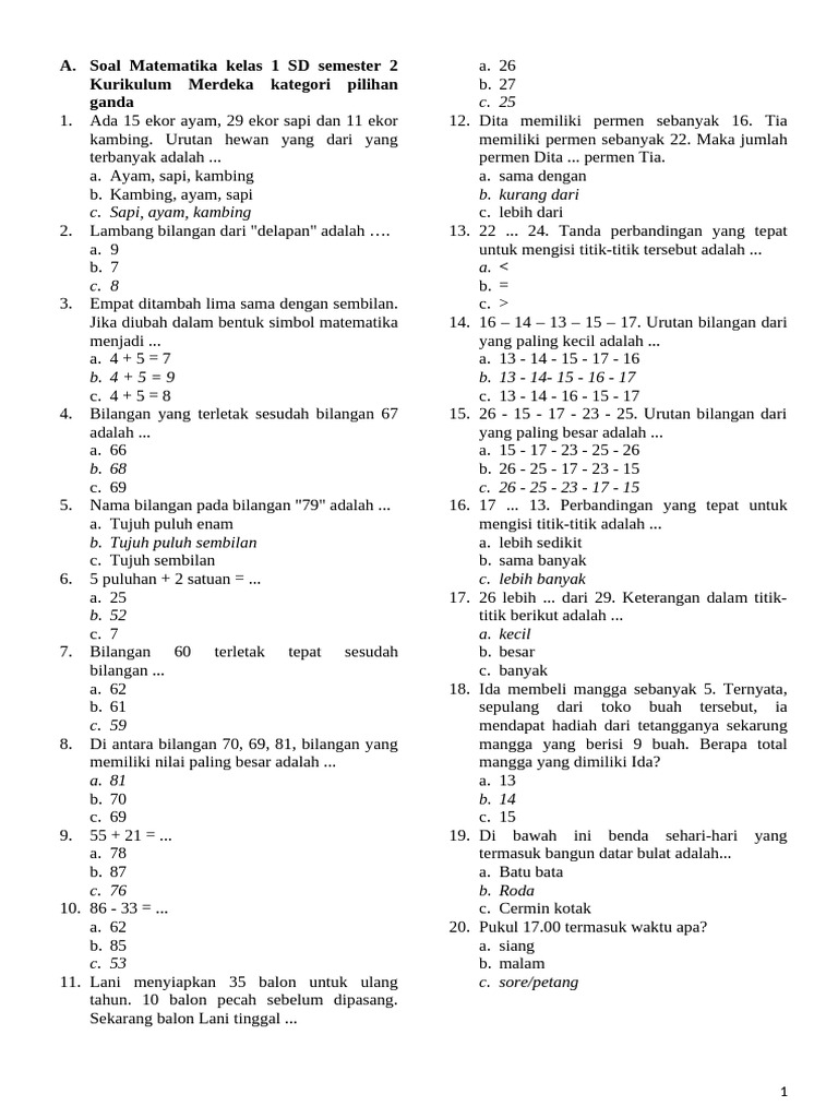 Ternyata Ini Rahasia Jawab Cepat Contoh Soal Matematika Kelas 1 Tema 2 KD 3.6