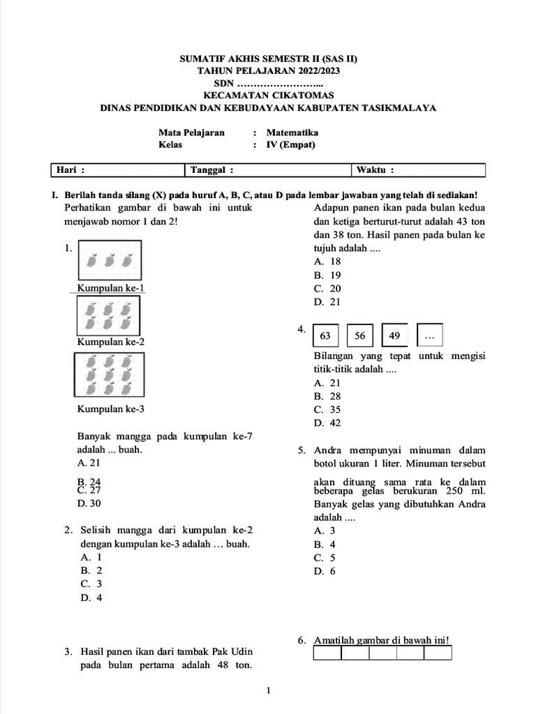 Wajib Tahu Contoh Soal Matematika Kur 13 Kelas IV Semester 2 Doc Terbaru Ini